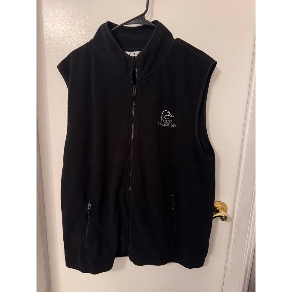 Ducks Unlimited Mens‎ Black Fleece Vest Full Zip Logo 2XL XXL RN123853